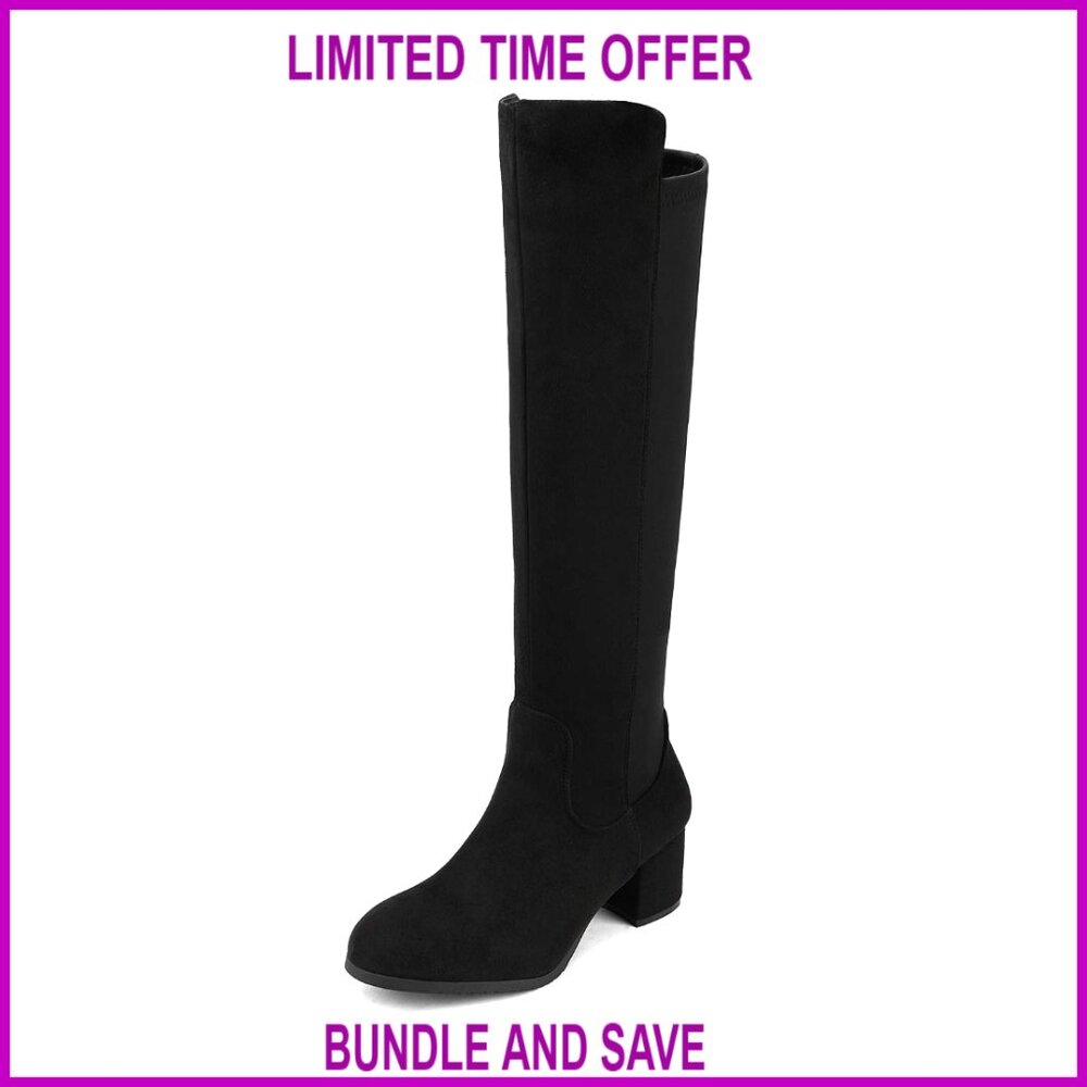 Knee High Stretch Boots With Faux Leather And Memory Foam